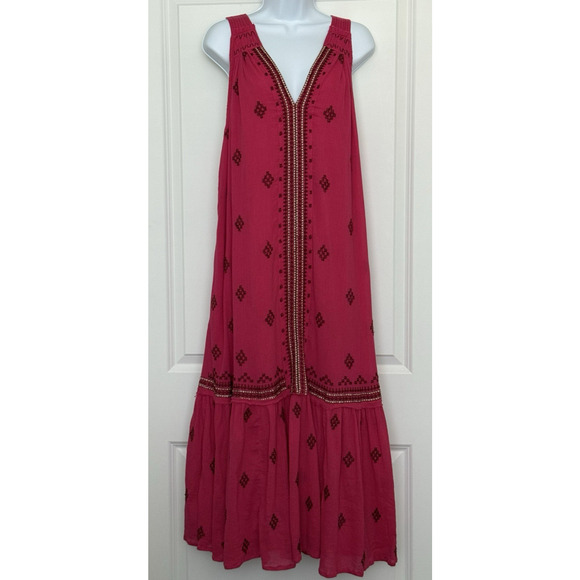 Free People NOMADIC DREAMS Embroidered Lined Maxi Dress Boho Fuchsia Pink Size S - Picture 1 of 16